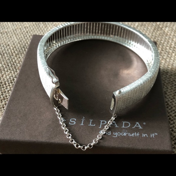 Silpada Italian .925 Sterling Silver Flexible Cuff Bracelet Bangle Safety Chain - Picture 5 of 5